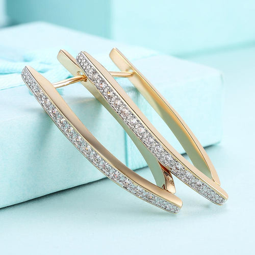 White Swarovski Elements Thin Earrings In 14K Gold