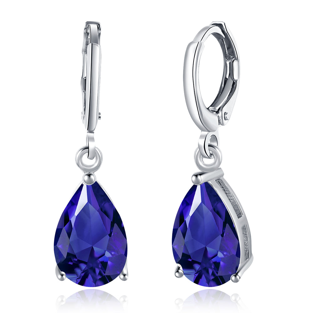 Swarovski Crystals 4.50 CT Marquise Sapphire Pear Cut 28mm Drop  Earring
