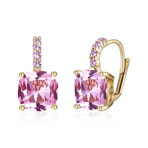 Pink Asscher Cut Swarovski Pav'e Leverback in 14K Gold