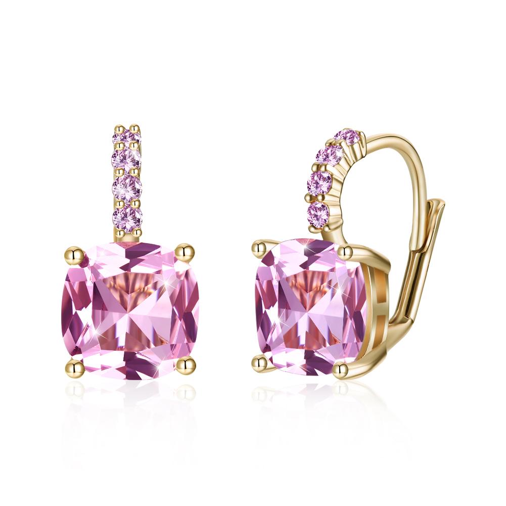 Pink Asscher Cut Swarovski Pav'e Leverback in 14K Gold