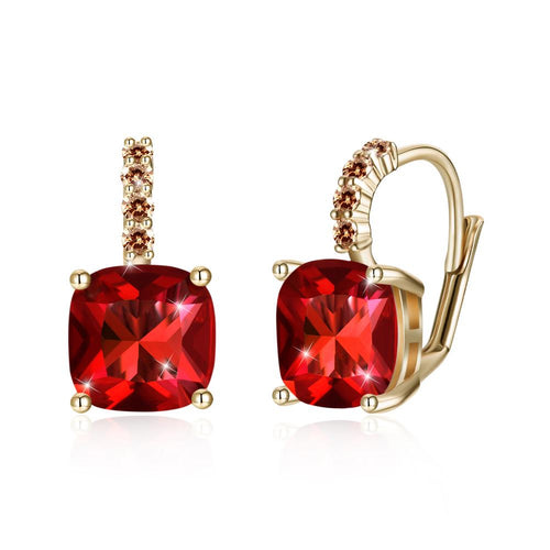 Red Asscher Cut Swarovski Pav'e Leverback in 14K Gold