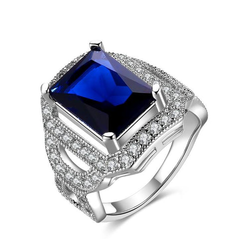 Sapphire Emerald Cut Micro-Pav'e White Gold Cocktail Ring
