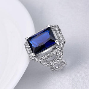 Sapphire Emerald Cut Micro-Pav'e White Gold Cocktail Ring