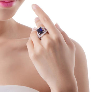 Sapphire Emerald Cut Micro-Pav'e White Gold Cocktail Ring