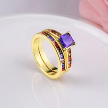 Rainbow Crystals Duo Band Gold Ring