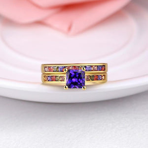 Rainbow Crystals Duo Band Gold Ring