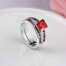 Rainbow Crystals Duo Band Rings in White Gold