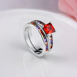 Rainbow Crystals Duo Band Rings in White Gold