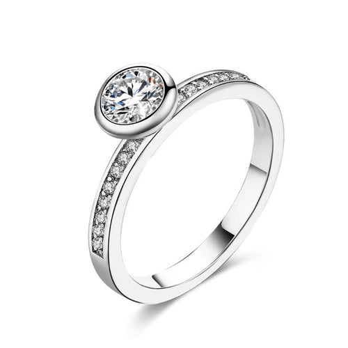 Single Princess Cut Pav'e Ring Set in White Gold