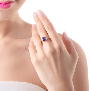 Sapphire Emerald Cut Micro-Pav'e Ring in Gold