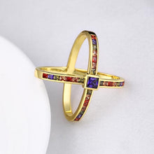 Rainbow Swarovski Criss-Cross Statement Ring in Gold