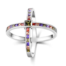 Rainbow Crystals Criss-Cross Statement Ring Set in White Gold