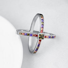 Rainbow Crystals Criss-Cross Statement Ring Set in White Gold