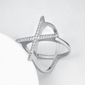 Swarovski Elements Criss-Cross Statement Ring Set in White Gold