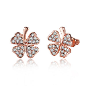 Swarovski Elements Pav'e Clover Studs in 14K Rose