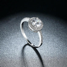 Pave Round Halo Disc 4 Prong Ring in 18K White Gold Plated