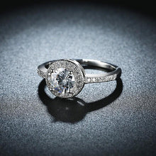 Pave Round Halo Disc 4 Prong Ring in 18K White Gold Plated