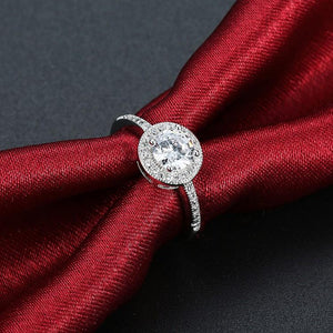 Pave Round Halo Disc 4 Prong Ring in 18K White Gold Plated