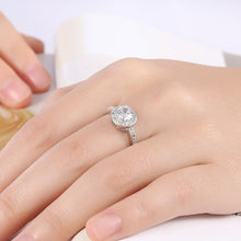 Pave Round Halo Disc 4 Prong Ring in 18K White Gold Plated