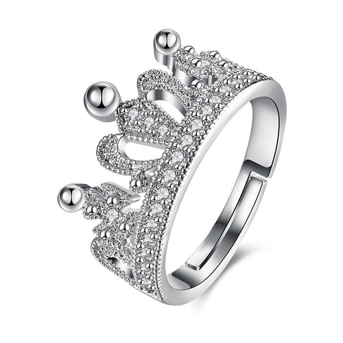 Swarovski Elements Adjustable Princess Tiara Ring in 18K White Gold Plating
