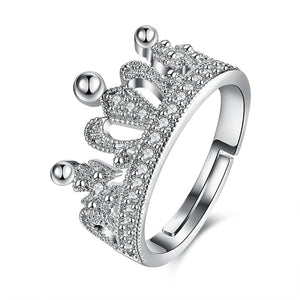 Swarovski Elements Adjustable Princess Tiara Ring in 18K White Gold Plating