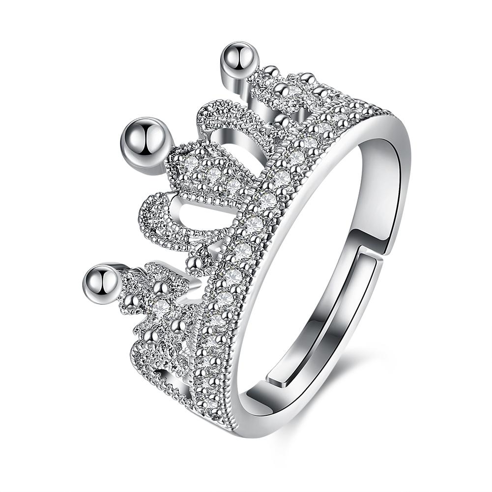 Swarovski Elements Adjustable Princess Tiara Ring in 18K White Gold Plating