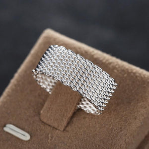 Sterling Silver Plated Woven Mesh Ring