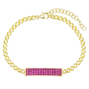 Pave Pink Topaz Chain Bracelet 7.8" +2" Embellished with Swarovski Crystals in 18K Gold Plated