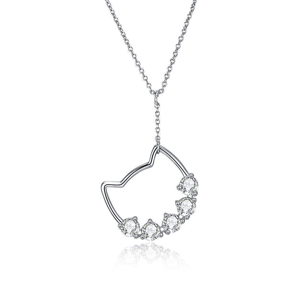 Sterling Silver Swarovski Cat Pendant Necklace - Silver