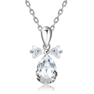White Topaz Sterling Silver Swarovski Crystal Teardrop Necklace