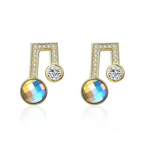 Sterling Silver Musical Noted Swarovski Studs- Gold