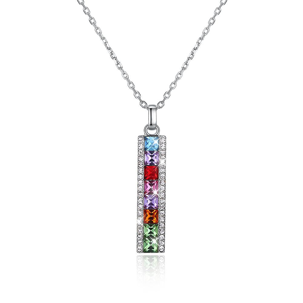Rainbow Drop Bar Sterling Silver Swarovski Crystal Necklace