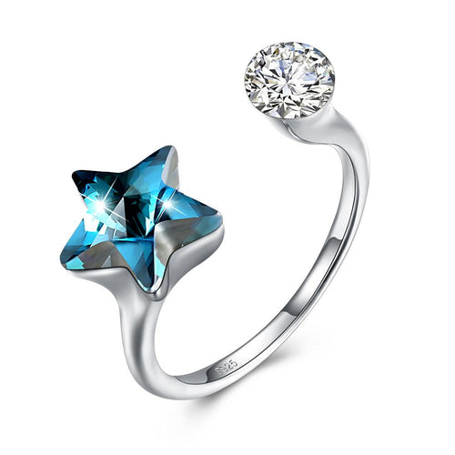 Sapphire Star Shaped Adjustable White Gold Ring
