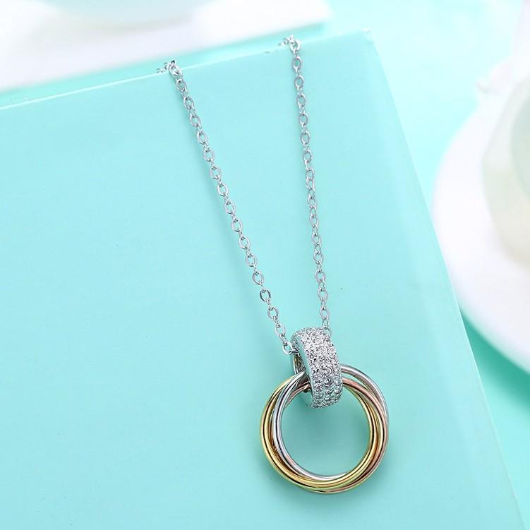 Swarovski Crystal Circle of Life Triple Rings Sterling Silver Necklace