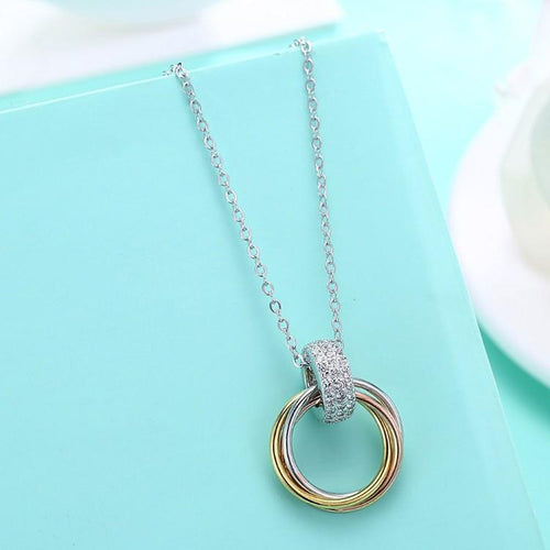Swarovski Crystal Circle of Life Triple Rings Sterling Silver Necklace